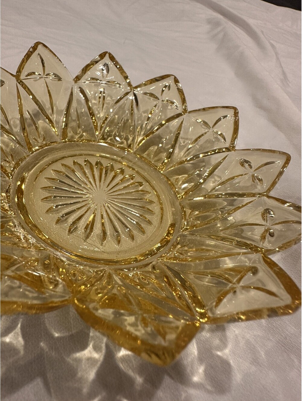 VTG Federal Glass Amber Starburst Dish Sun Pattern Plate Pressed Glass